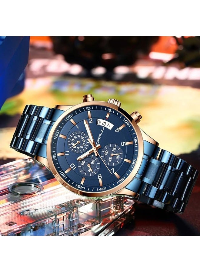 CRRJU Men's Fashion Stainless Steel Watches Date Waterproof Chronograph Wristwatches,Black Steel Band Waterproof Quartz Watch for Men - Image 4